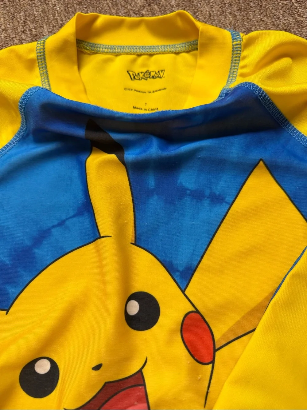 Pikachu Kids Rash Guard - Yellow & Blue Size 7